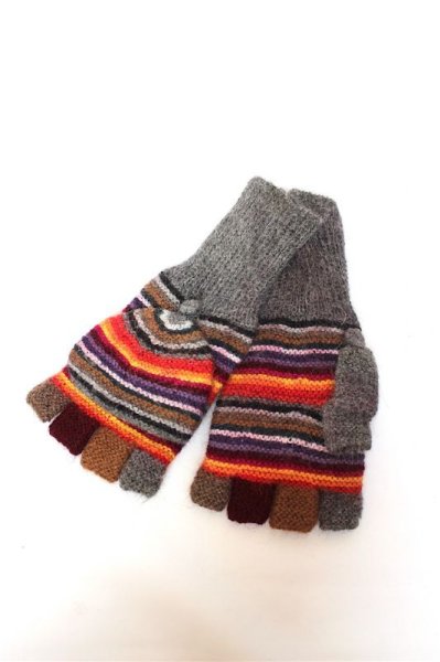 画像2: アルパカ100％手袋(ミトン付)手編み　送料無料 (2)