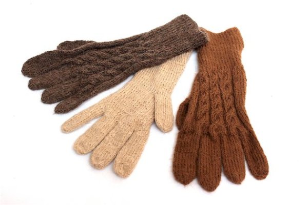 画像1: アルパカ100％手袋　手編み(送料無料) (1)