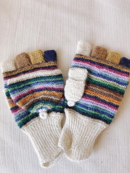画像1: アルパカ100％手袋(ミトン付)手編み　送料無料 (1)