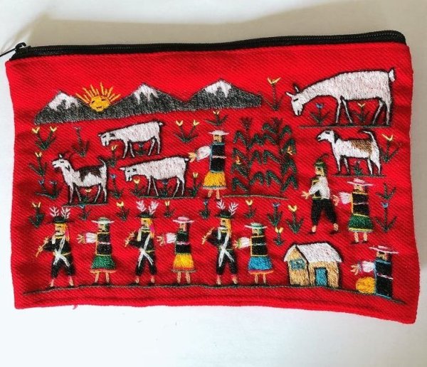 画像3: 手作りアンデス刺繍ケース大 赤 送料無料 (3)