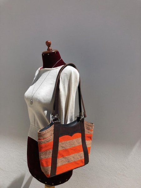 画像4: おしゃれバッグL,Mサイズ（伝統布と本革） (4)