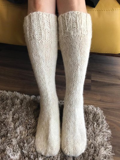 画像1: 靴下ソックス アルパカ100％ 温かい手編み 高品質 白色１足〜３足セット 送料無料
