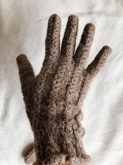画像1: アルパカ100％手袋 指細見え 手編み(送料無料)