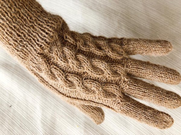 画像1: アルパカ100％手袋　ケーブル手編み(送料無料) (1)