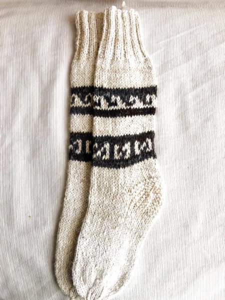 画像1: 温かいアルパカ100%ソックス 靴下 手編み リアル ナチュラルカラー(送料込み)　 (1)