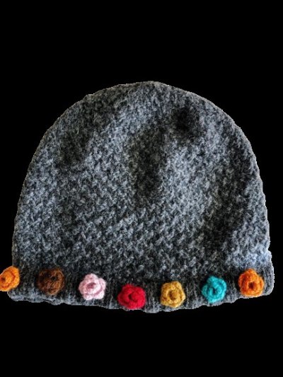 画像2: 手編みアルパカ100％ニット帽子可愛い 花 (送料込み)