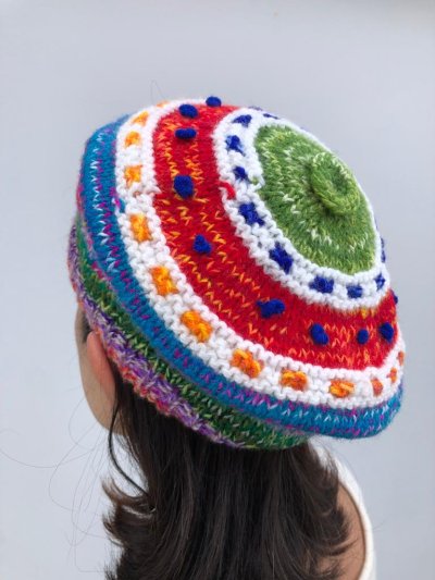 画像1: アルパカニット帽子 ベレー帽‘手編みカラフル 送料無料