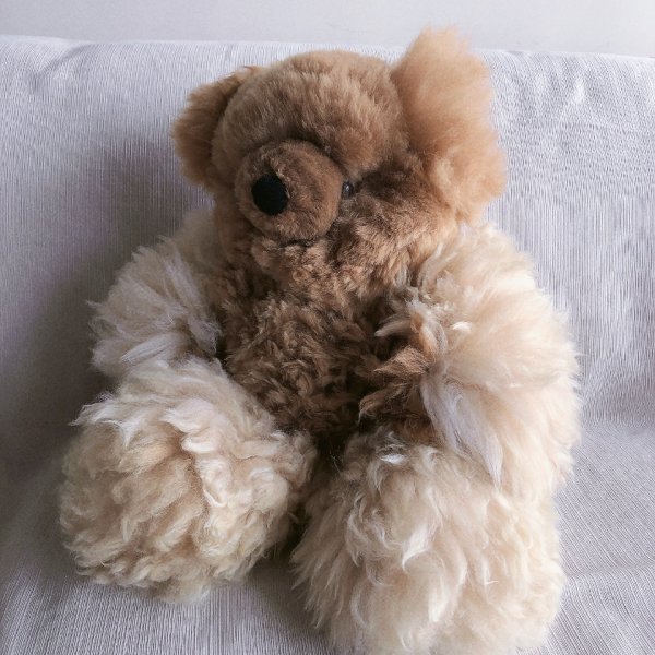 画像4: 大きいくまのぬいぐるみ  ベビーアルパカ毛 リアル 圧巻55ｃｍ！（茶色とベージュのコンビネーション）送料無料 (4)