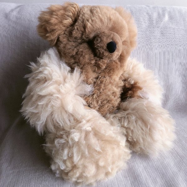 画像2: 大きいくまのぬいぐるみ  ベビーアルパカ毛 リアル 圧巻55ｃｍ！（茶色とベージュのコンビネーション）送料無料 (2)
