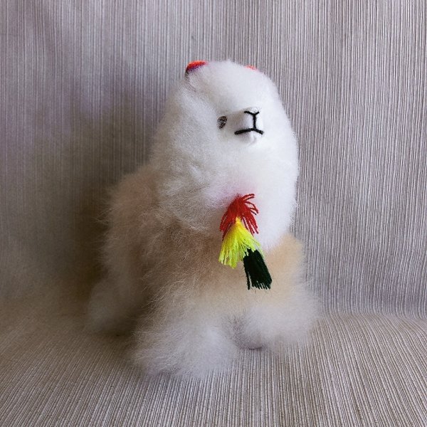 画像2: アルパカぬいぐるみ リアル モコモコ 白ベージュM 耳がかわいい アルパカ100％ 送料無料 (2)