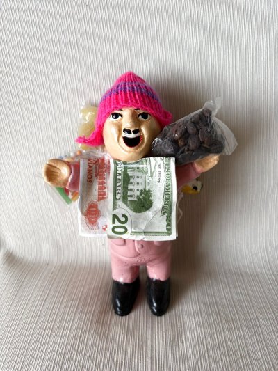 画像1: 全身ピンク！祈祷済みエケコ人形 18cmハート付 (送料無料)