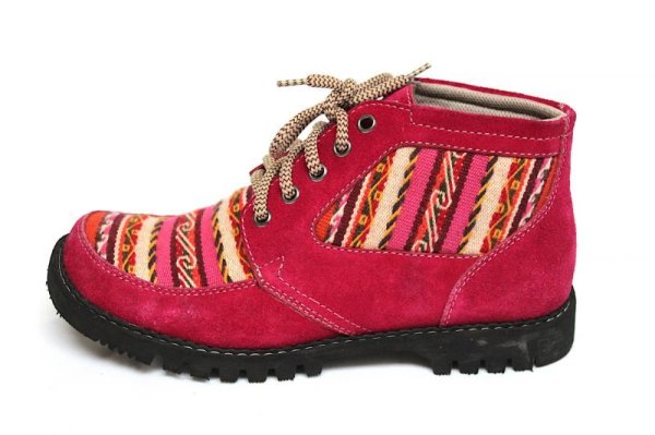 画像2: 革製トレッキングシューズ(アンデスの布)ピンク　15500→14000円！(送料込み) (2)